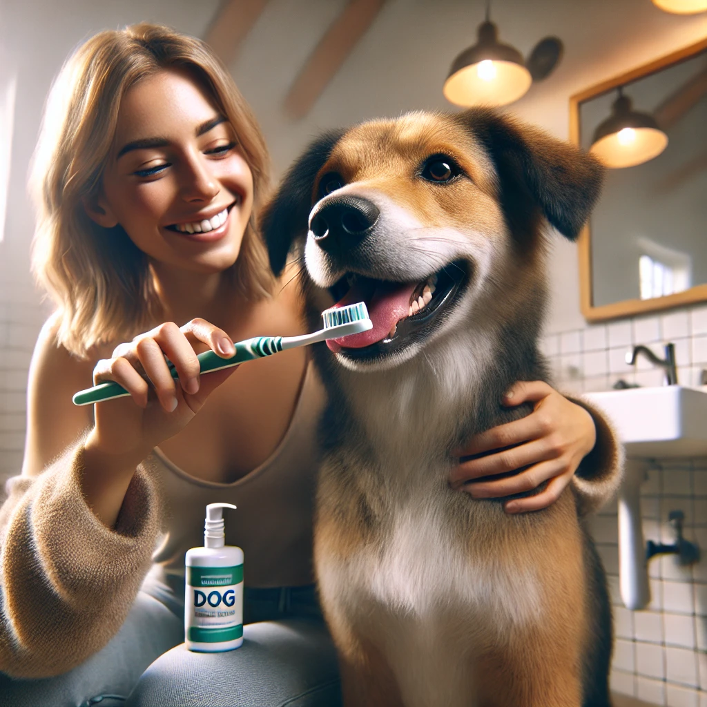 Brushing a dog’s teeth for dental hygiene