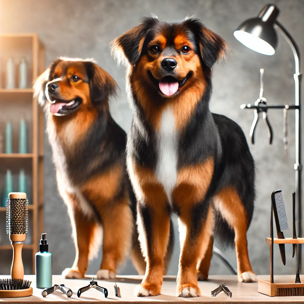 Well-groomed dog after a grooming session with tools for shedding breeds.dog grooming tips