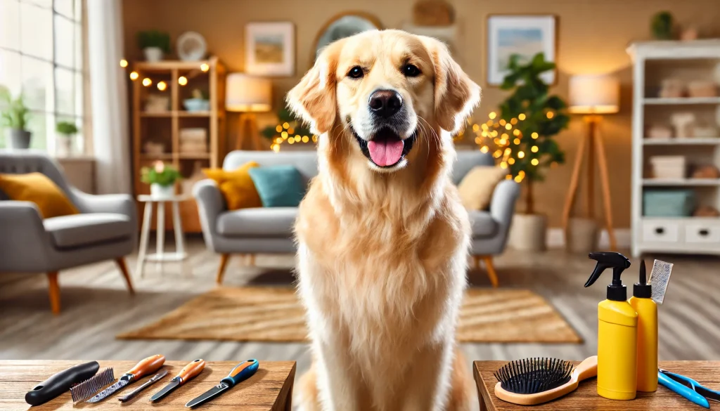 A happy, healthy, and well-groomed Golden Retriever, showcasing the results of proper dog grooming.Dog Grooming Tips and Tricks